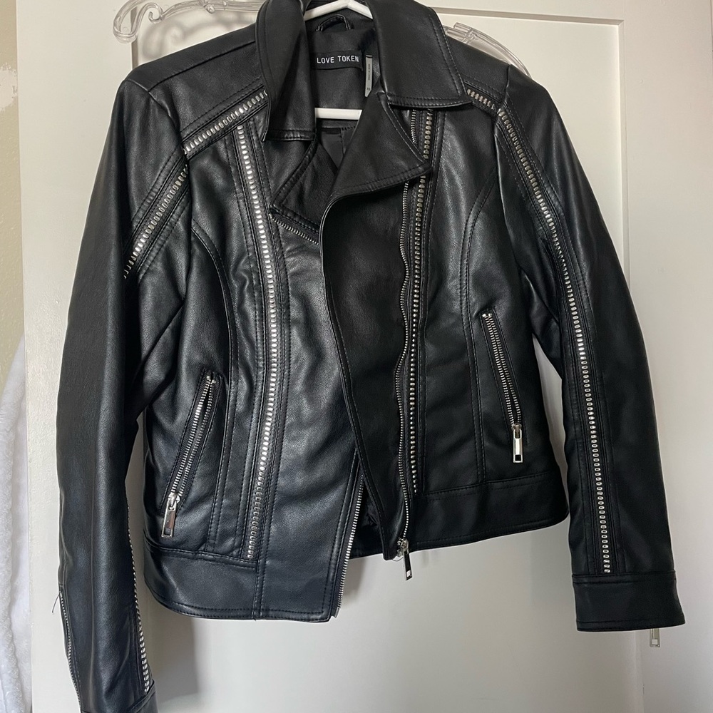 Love Token Sleek Black Leather Jacket